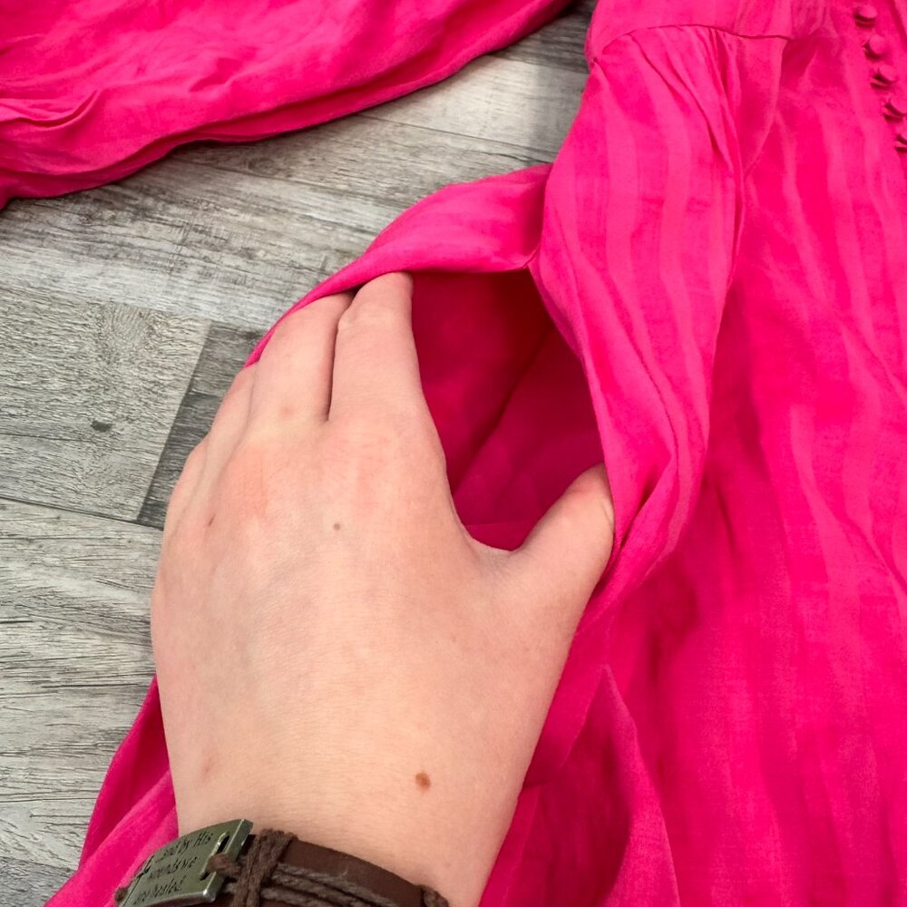 Cult Gaia Simona dress bright pink linen blend off shoulder puff sleeve sz 6 P17 - Picture 13 of 16